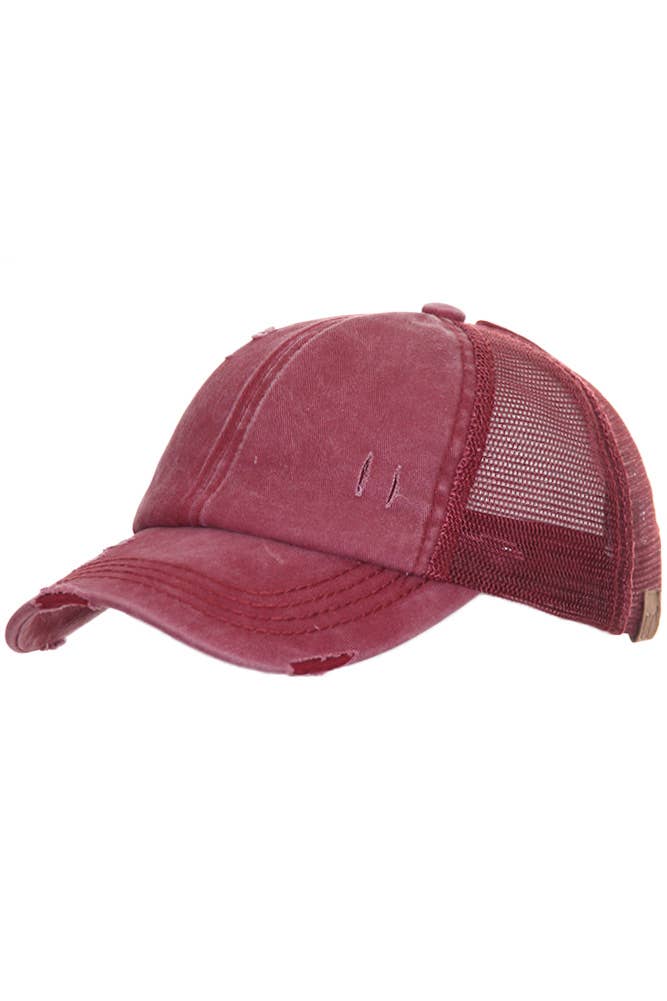 Hana - Wholesale Ponytail Cap - Women's - CC Distressed Ponytail Messy Bun Cap2