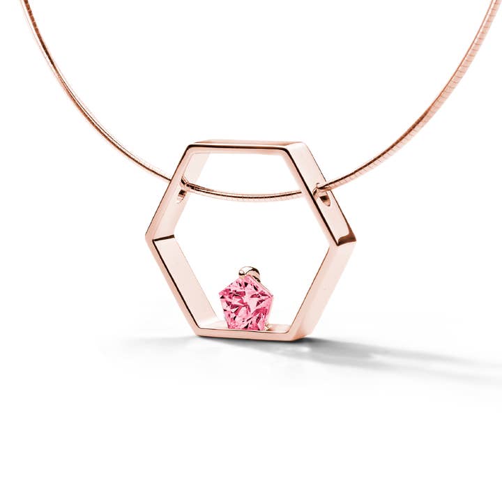 Colar Pentágono em ouro rosa/rosa por atacado de FJF JEWELLERY