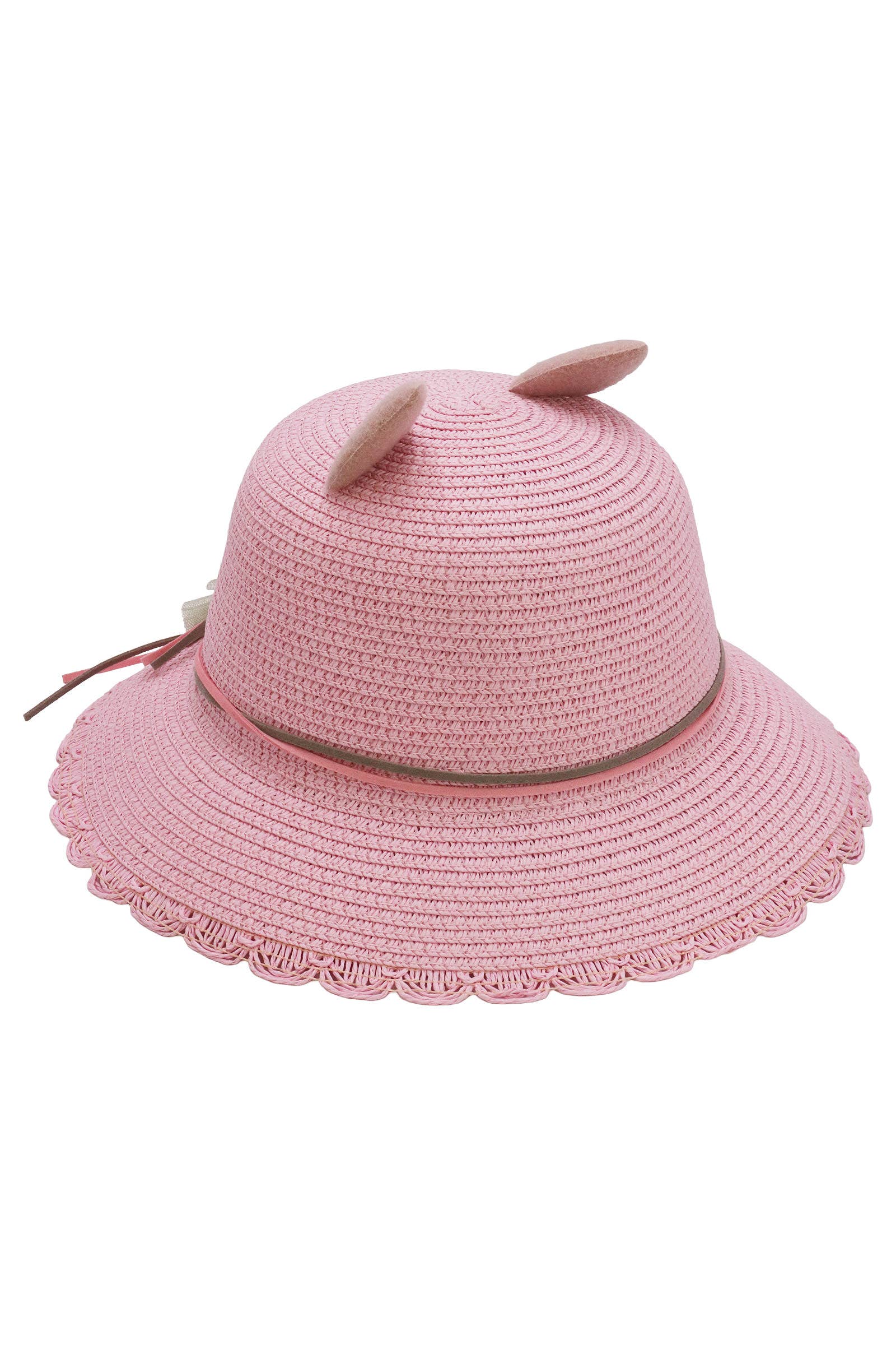 Assorted Kids Bunny Ear Scallop Straw Bucket Sun Hat -DISLCLAIMER for wholesale on Faire3