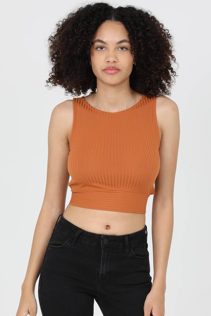 ANGIE - Wholesale Knit Top - Women's - X2DU9-ASIS RIB KNIT STRAPPY BACK TIE WAIST TOP1