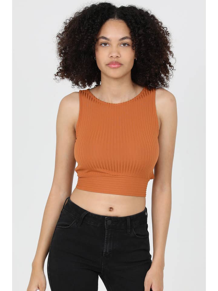 ANGIE - Wholesale Knit Top - Women's - X2DU9-ASIS RIB KNIT STRAPPY BACK TIE WAIST TOP1