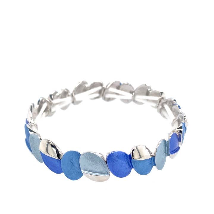 bracelet élastique rhodié bleu mat foncé, clair pour la vente par Signé