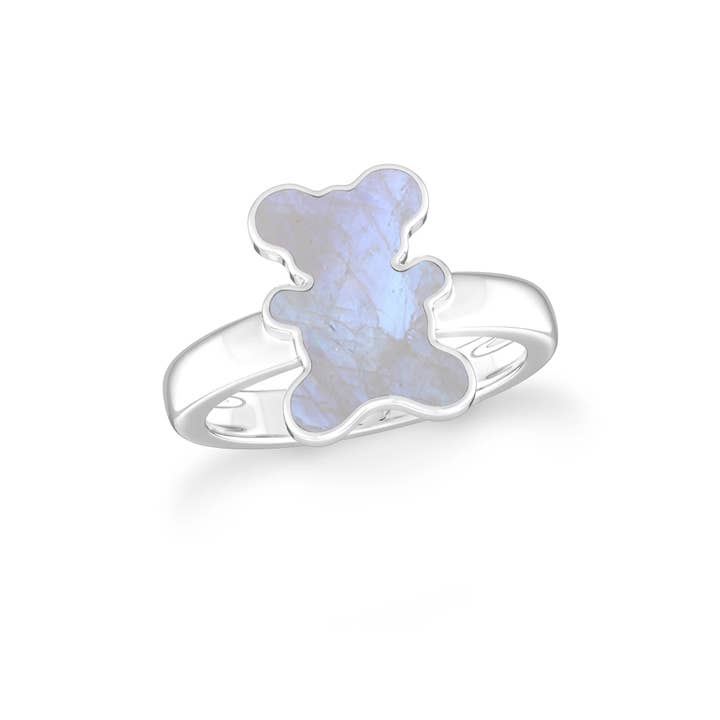 Natural Rainbow Moonstone Teddy Shape Ring, Sterling Silver for wholesale by Nature Crafts