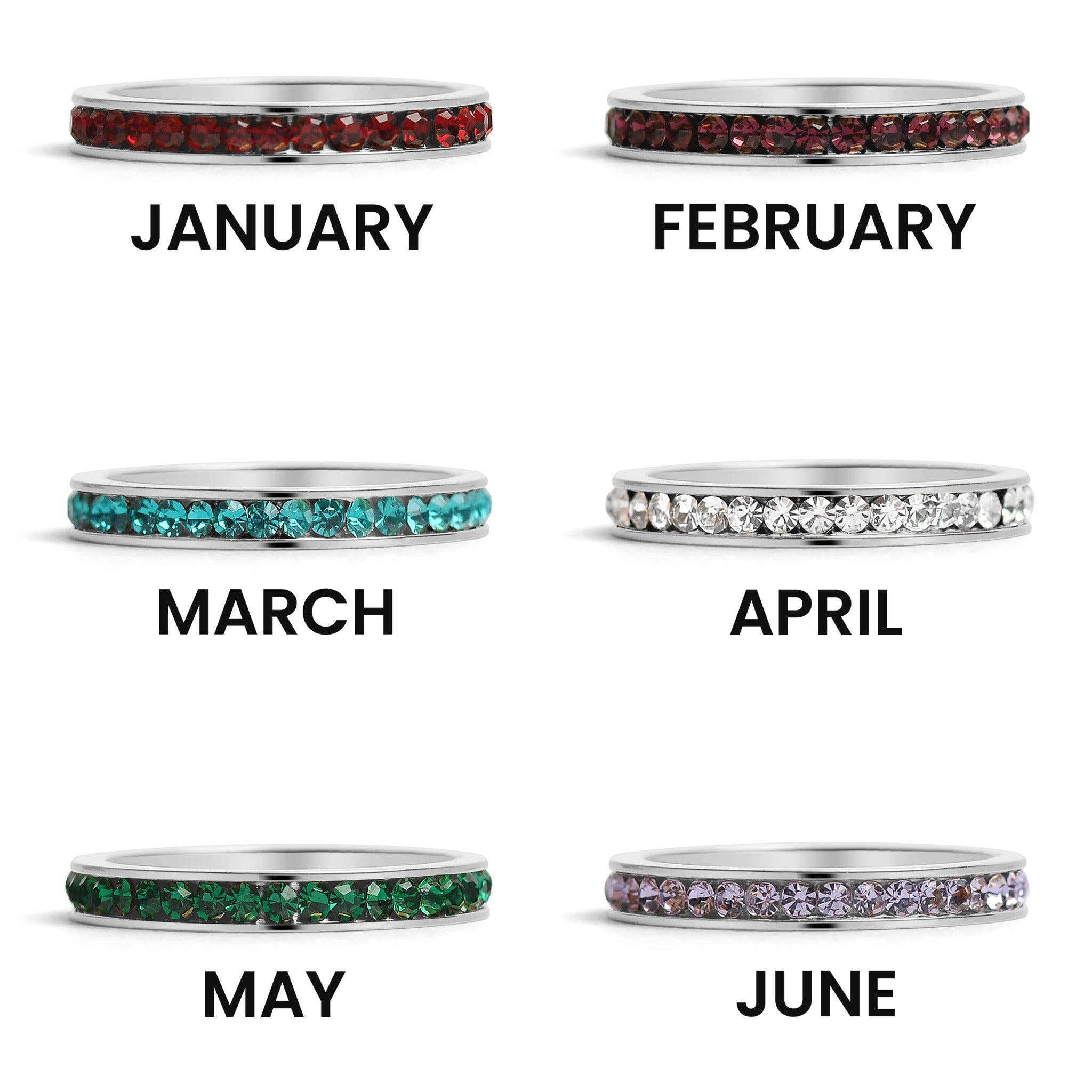 WJW - Wholesale Ring met meerdere stenen - Zilverkleurige CZ eternity-ring van roestvrij staal (januari - juni)12