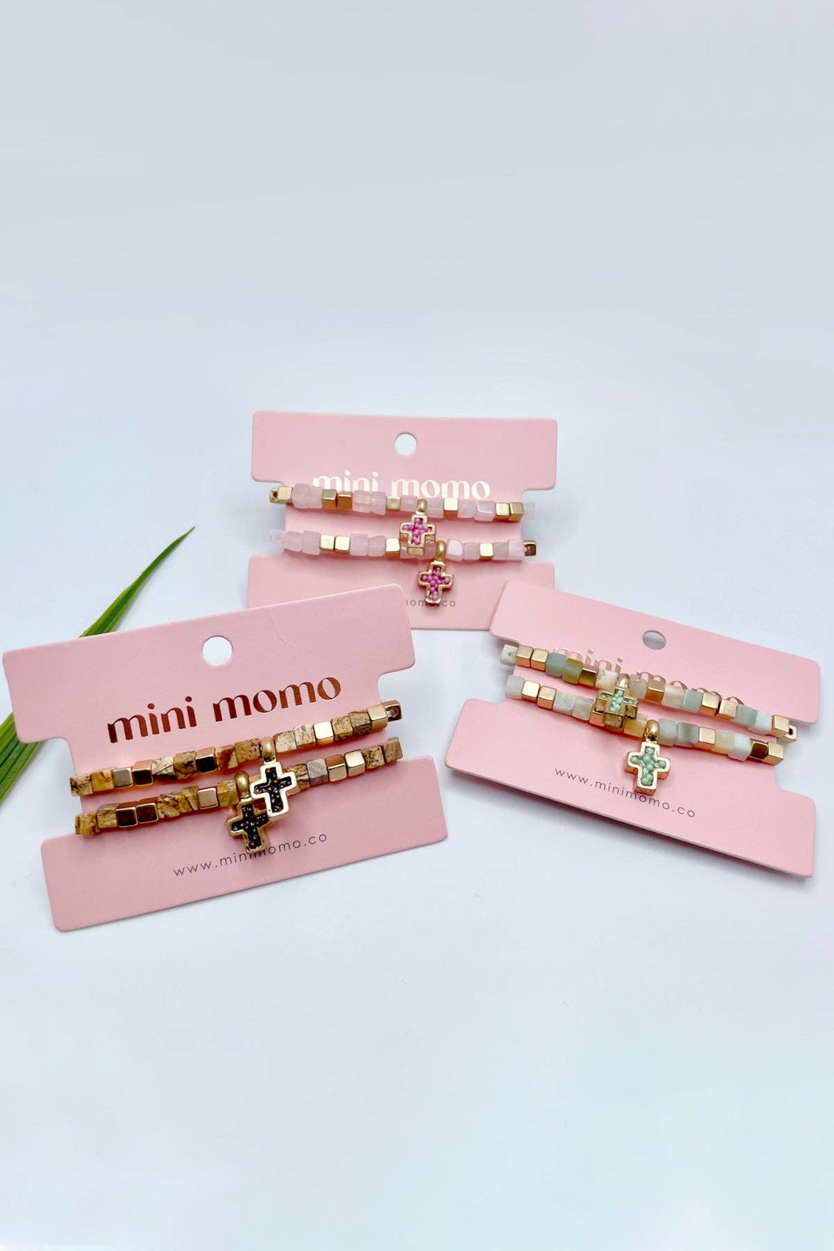 Loven x Mini Momo - Wholesale Beaded Bracelet - Mommy & Me Cross Bracelets Religious Natural Stone Bead Set3