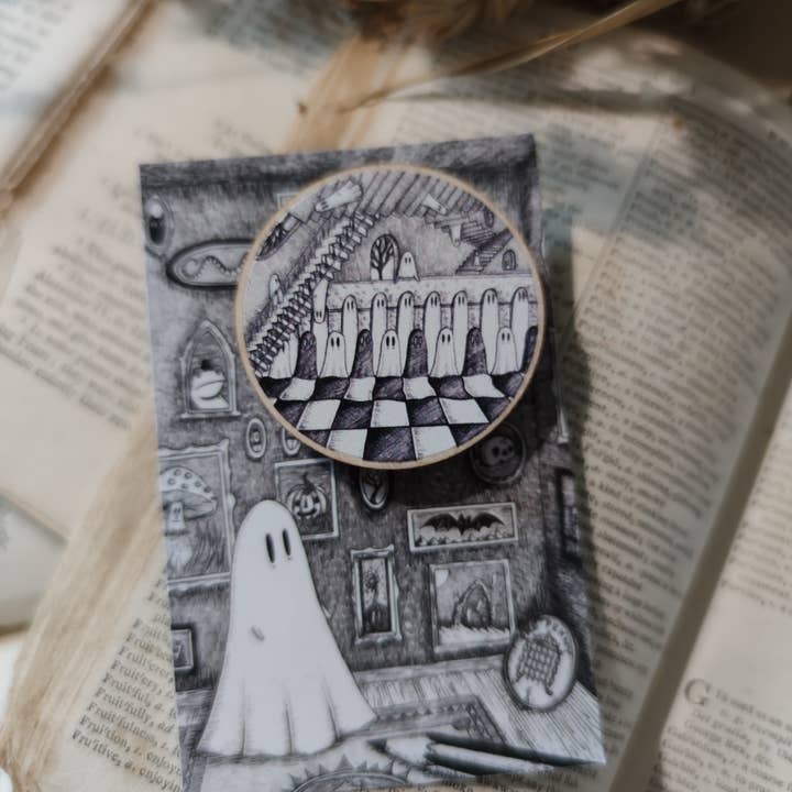 Jon Turner Illustration - Vente Épinglettes/boutons - Badge en bois Escher Ghosties1