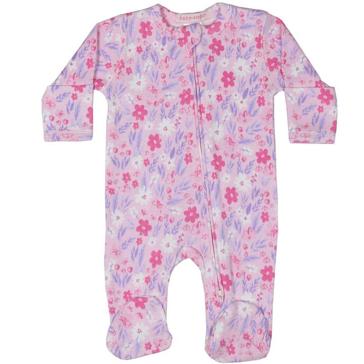 F2433 Watercolor Floral Zipper Footie for wholesale by 🤍Baby Steps and Mish Kids