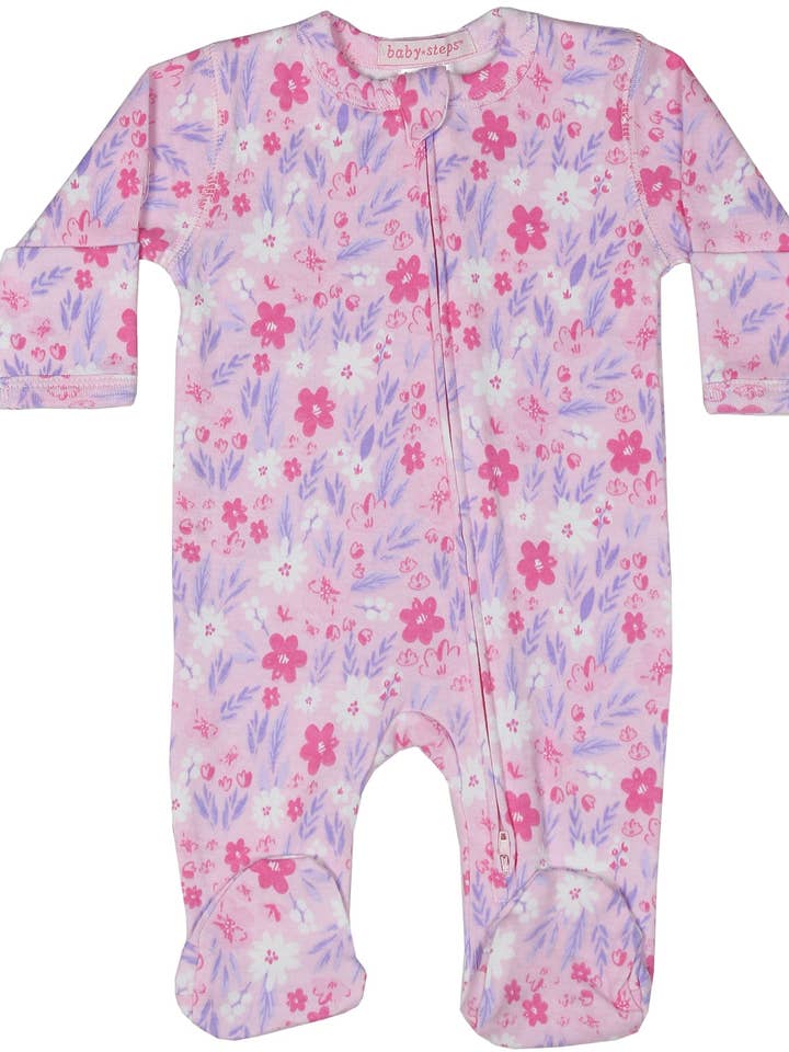 GrenouillĂšre Ă fermeture Ă©clair florale aquarelle F2433 pour la vente par đ€Baby Steps and Mish Kids