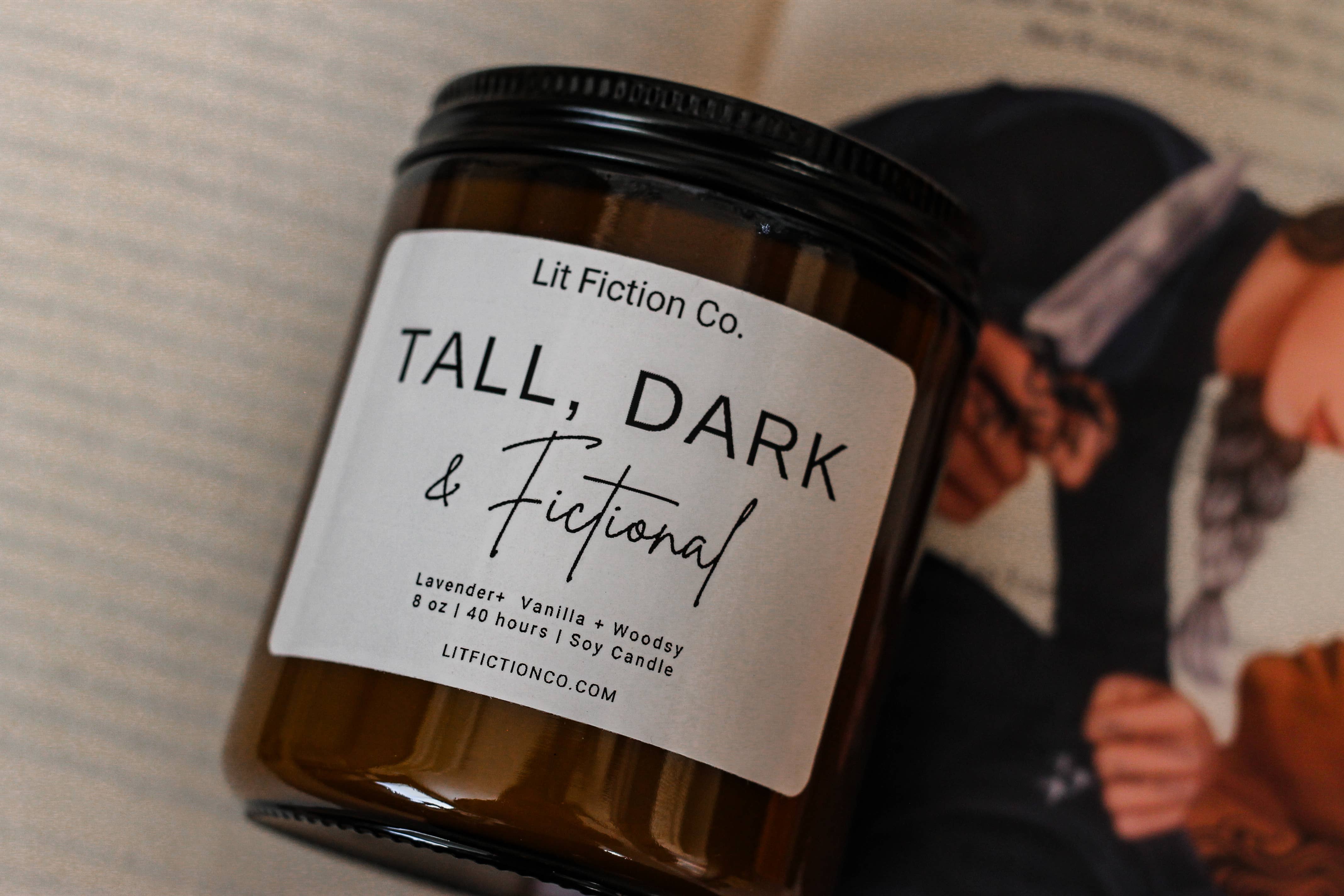 Lit Fiction Co. - Wholesale Jar/Filled Candle - Tall, Dark & Fictional Soy Candle1