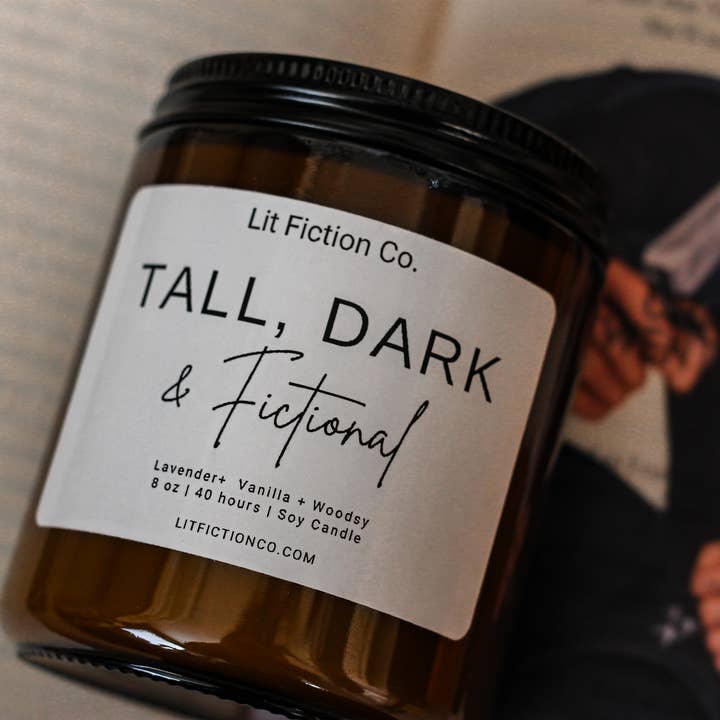 Lit Fiction Co. - Wholesale Jar/Filled Candle - Tall, Dark & Fictional Soy Candle1