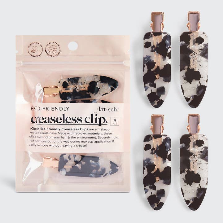 KITSCH - Wholesale Hair Clip - Women's - Eco-Friendly Creaseless Clips 4pc Set - Black Terrazzo