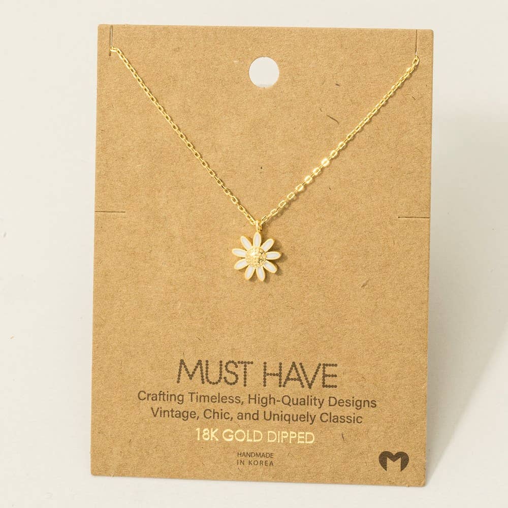 Fame Accessories - Wholesale Pendant/Charm Necklace - Gold Dipped Daisy Flower Pendant Necklace1