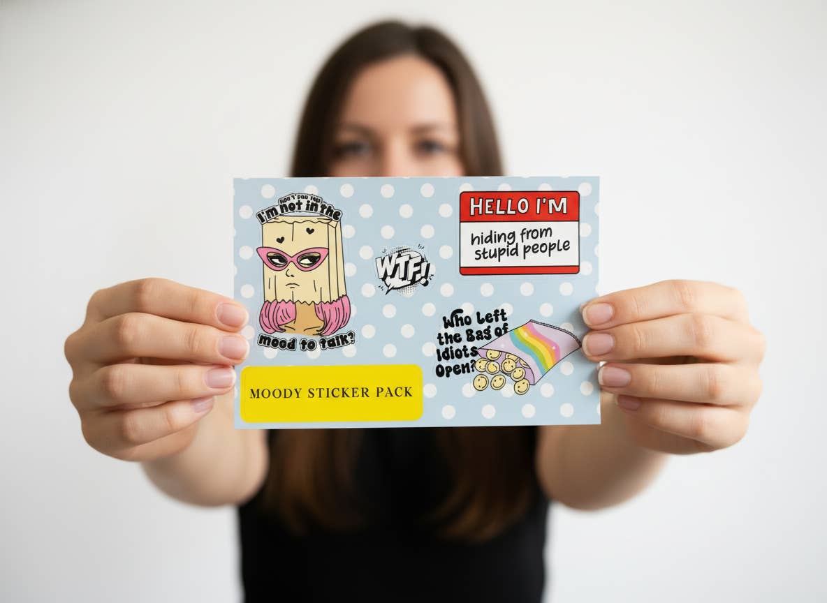 Handsome Sam's - Wholesale Phone & Laptop Stickers - Moody Sticker Pack of 4 Transparent Stickers