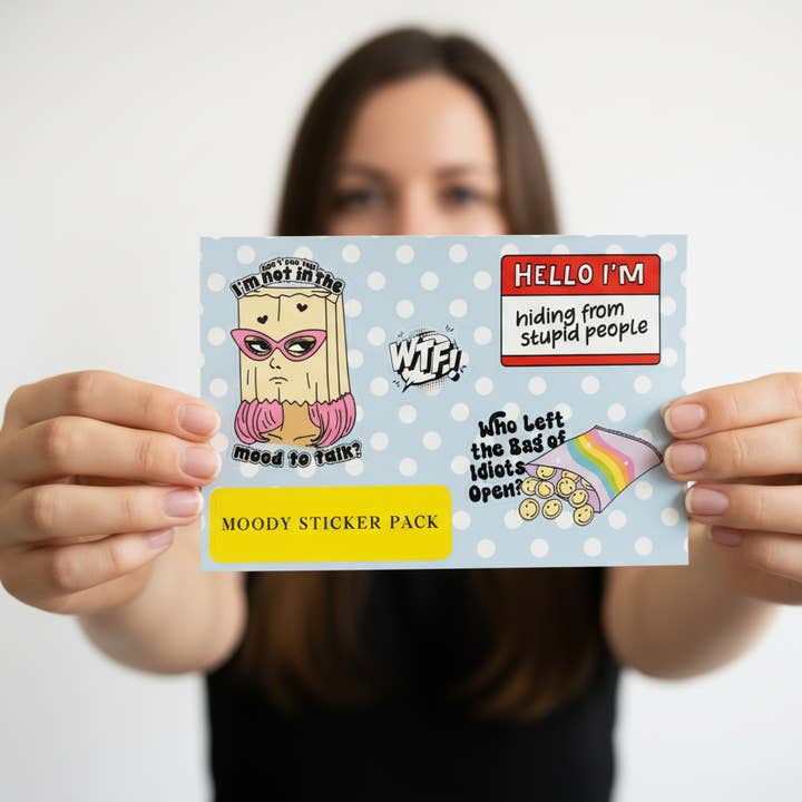 Moody Sticker Pack of 4 Transparent Stickers for wholesale by Handsome Sam's