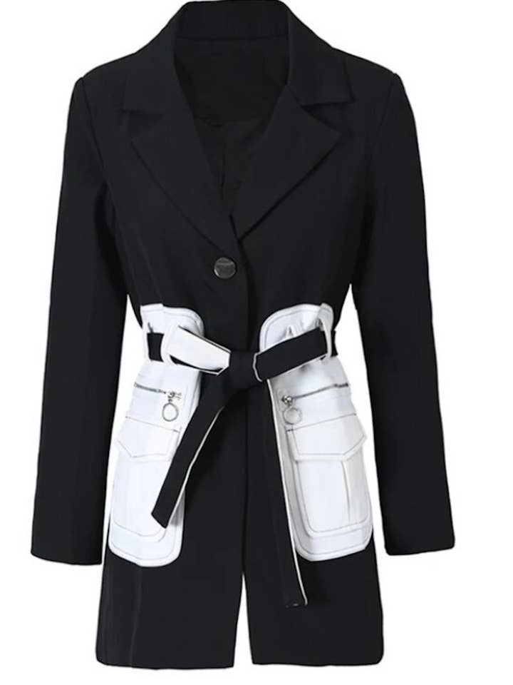 Contrast Pocket Self Belt Blazer for wholesale by Luxe & Leather by Madonna & Co