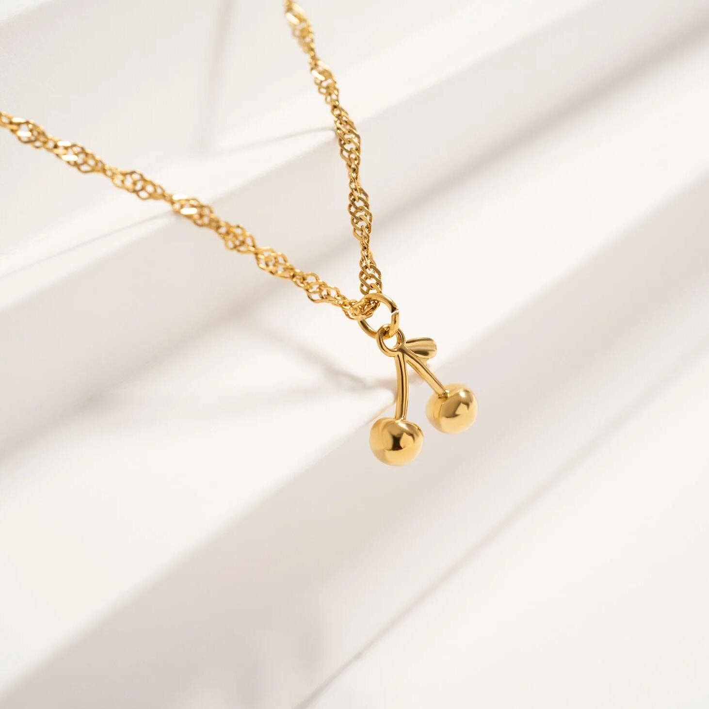 WJW - Wholesale Individual Charm/Pendant - 18K Gold PVD Stainless Steel Cherry Charm3