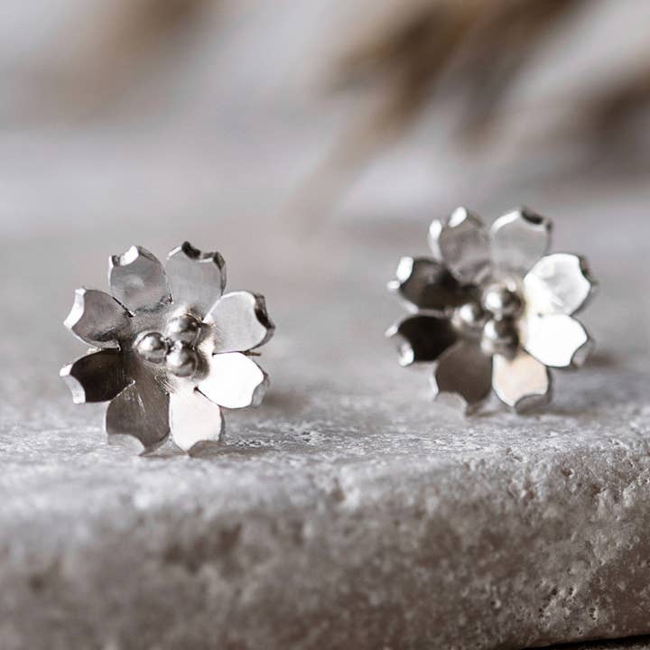 Silver Flower Stud Earrings for wholesale by Anna Calvert Jewellery