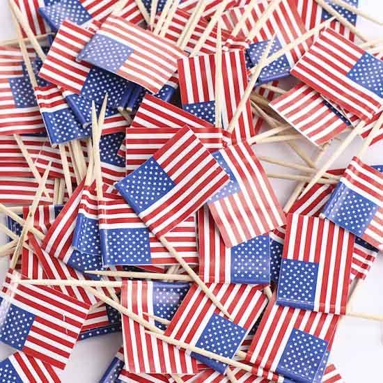 Factory Direct Craft – wholesale Hantverkstillbehör – Mini amerikanska flaggtandpetare (Förpackning med 100 cupcake-pinnar)3