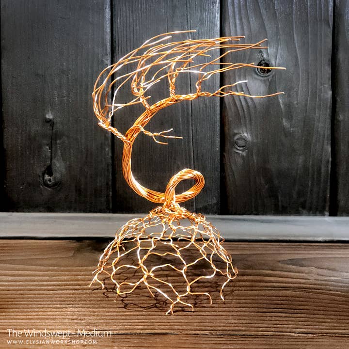 Elysian Workshop - Wholesale Sculpture - Windswept Bonsai Tree Handmade Copper Sculpture Minimalist
