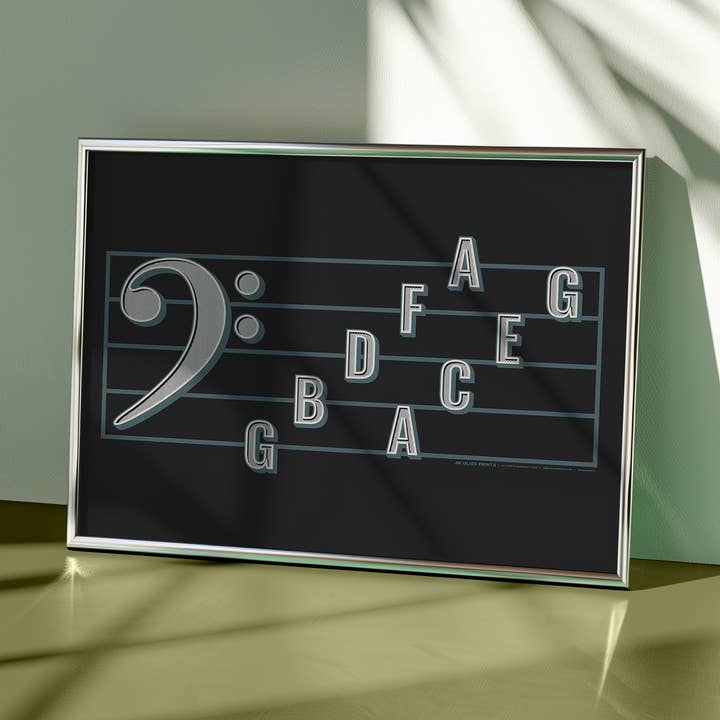 Bass Clef Note Names Poster, Music Education Print for wholesale by Gliss Prints