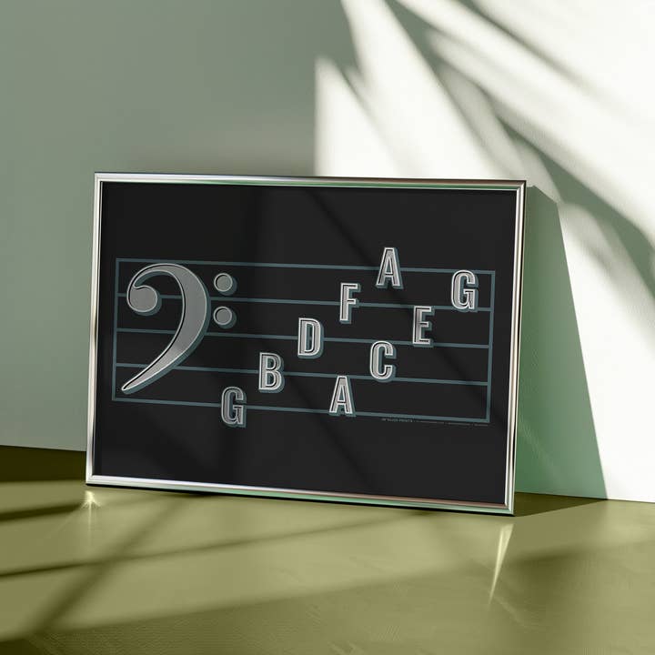 Bass Clef Note Names Poster, Music Education Print for wholesale by Gliss Prints