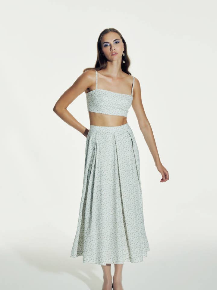June Printed Cotton Midi Skirt in Cannoli Cream for wholesale by NAZLI CEREN