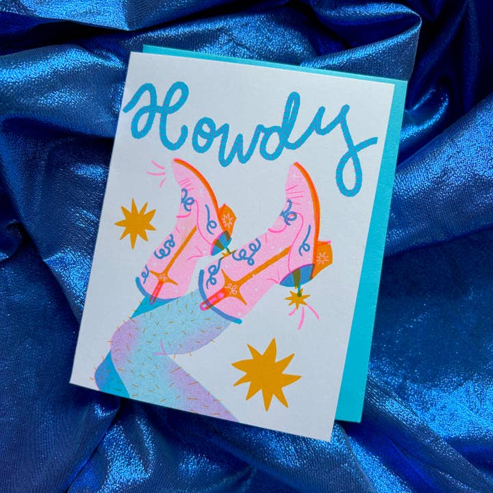 Alex Luciano - Wholesale Everyday Greeting Card - Howdy Cowgirl Risograph A2 Greeting Card