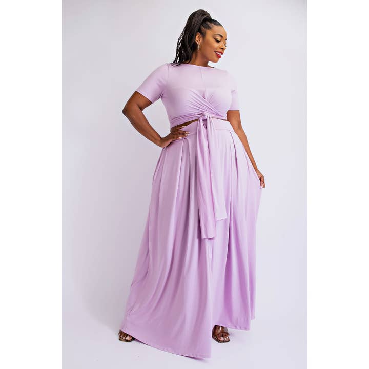 PLUS SIZE SOFT KNIT WRAP AROUND TOP MAXI SKIRT SET for wholesale by The Curve LA
