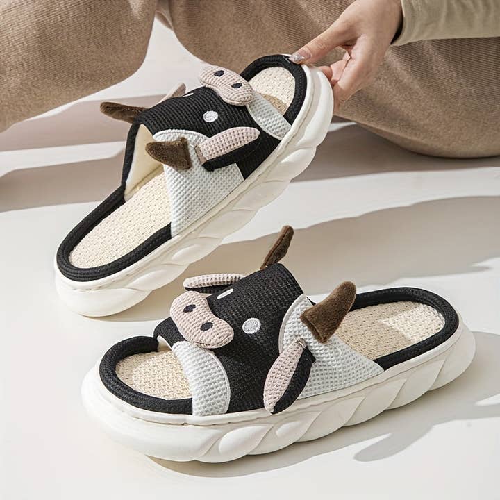 Print The Dream - Wholesale Slippers – Women's - Cozy Cartoon Cow Slippers NonSlip Plush Indoor Slides5