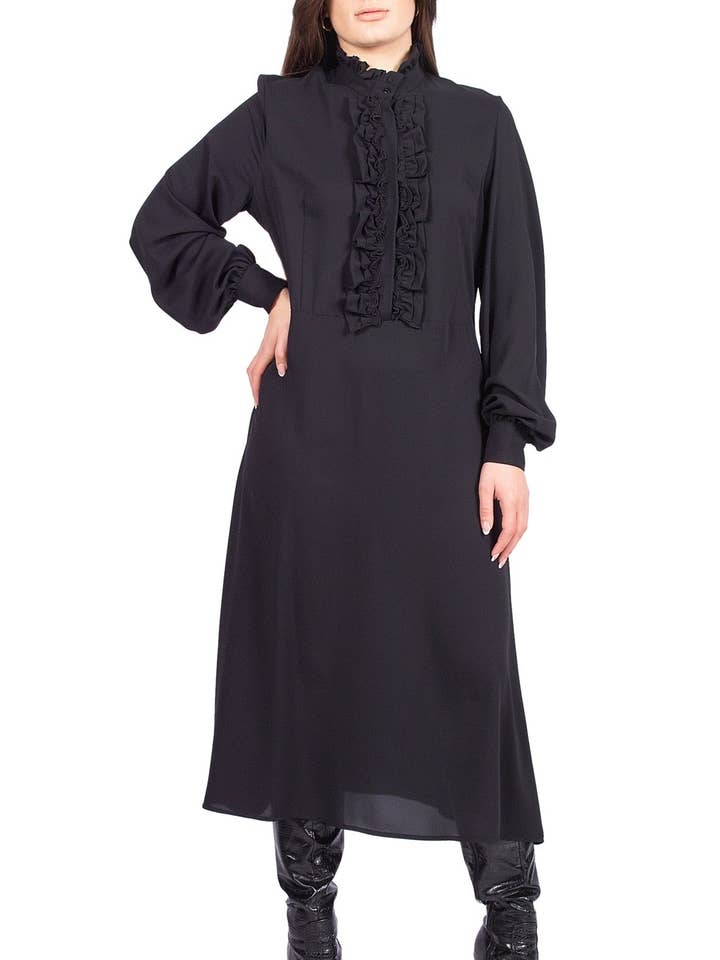 Vestido cuello ribeteado y volantes - Negro - Magnolia 270 para venta al por mayor de FEDERICA ERRE