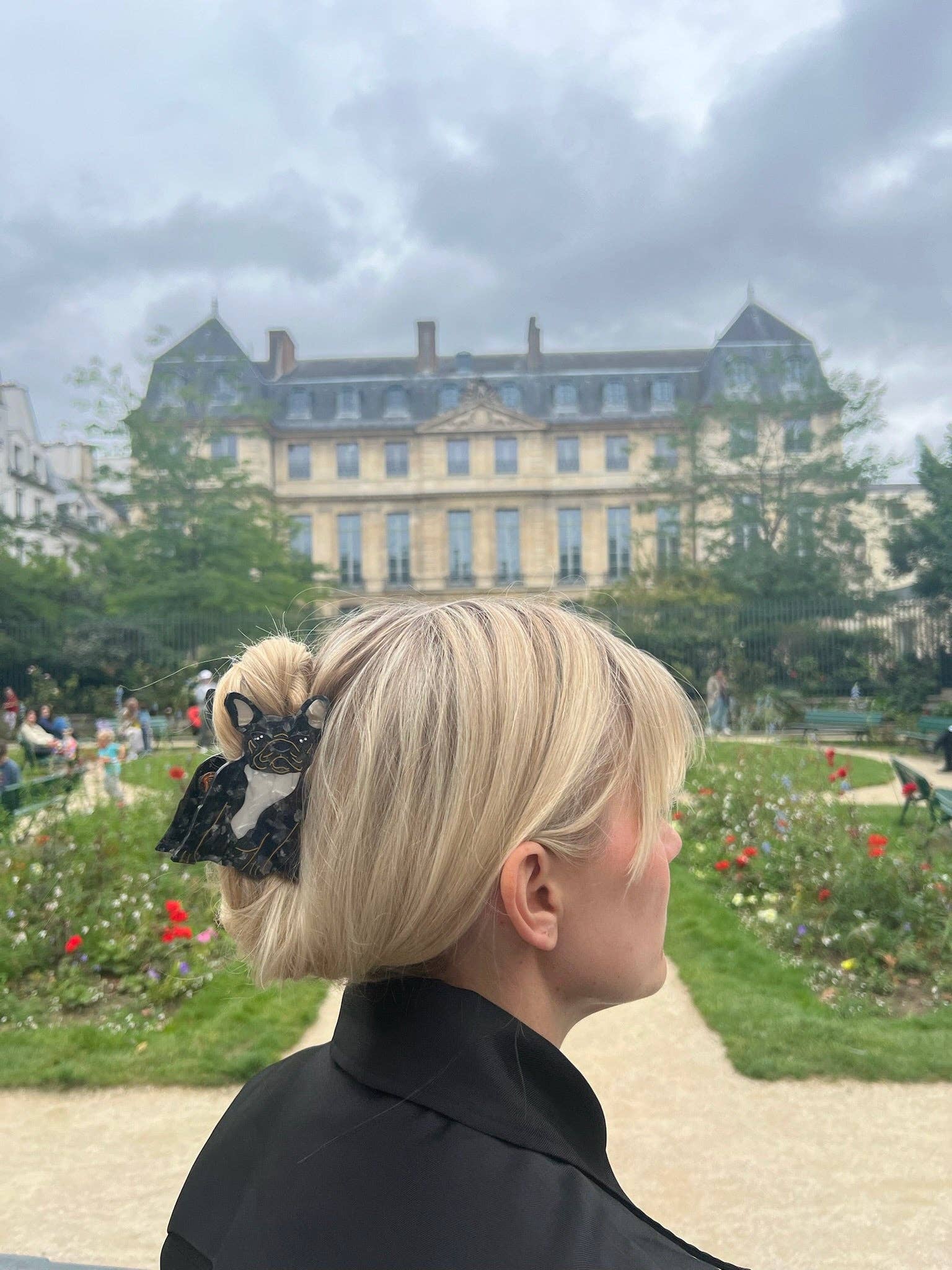 Solar Eclipse - Vente Pince à cheveux – femme - Pince à cheveux griffes peinte à la main motif chien Frenchie | Écologique1
