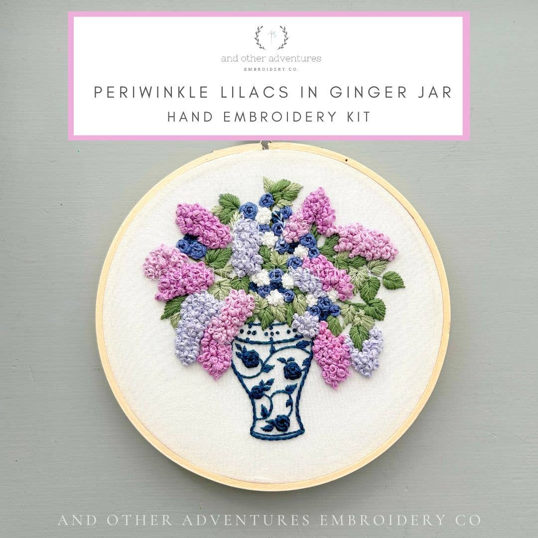 And Other Adventures Embroidery Co - Wholesale DIY Craft Kit - Hand Embroidery Kit - Periwinkle Lilacs in Ginger Jar2