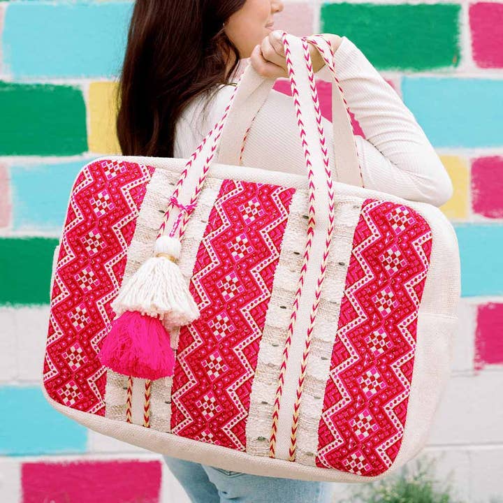 Magenta Zig Zagged Oversized Weekender Bag for Women for wholesale on Faire