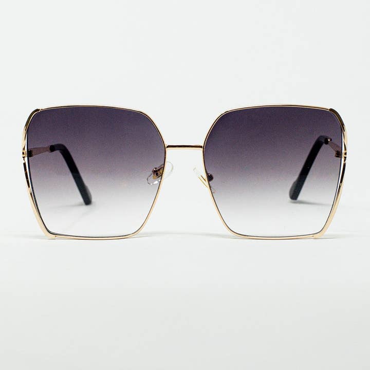 Or Lunettes de soleil carrées surdimensionnées en métal avec verres dégradés noirs en vente sur Faire