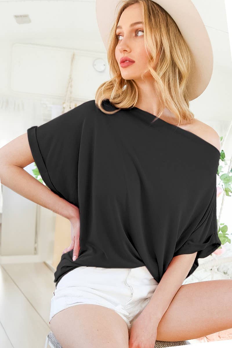 Vine & Love - Vendita all'ingrosso Top in maglia - Donna - Top in maglia oversize a maniche corte con scollo a barca VT321180