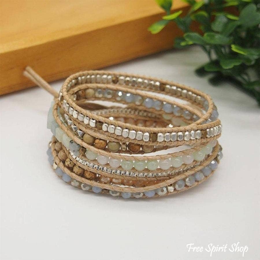 Free Spirit Shop - Wholesale Beaded Bracelet - Natural Amazonite & Jasper Stone Boho Wrap Bracelet2