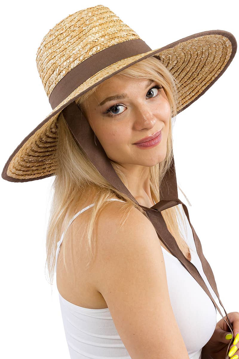 Cap Zone - Wholesale Straw Hat - Women's - Grosgrain Chin Strap Wide Brim Wheat Straw Lifeguard Hat1
