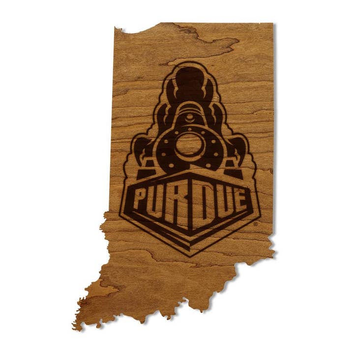 Purdue University Boilermakers on State Wall Hanging – Crafted from Cherry and Maple Wood - Purdue Boilermakers for wholesale by LazerEdge
