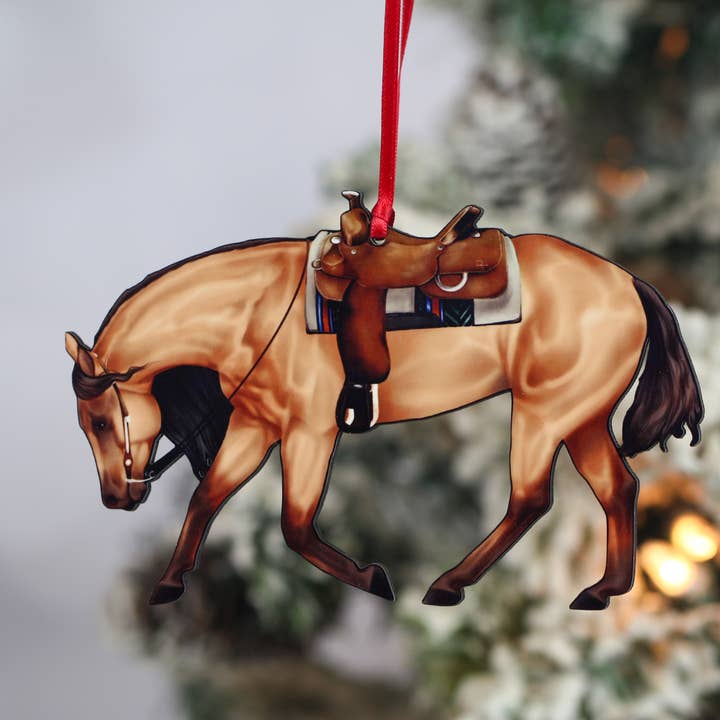 Classy Equine - Wholesale Ornament - Red Dun Western Riding Ranch Horse Decor Christmas Ornament