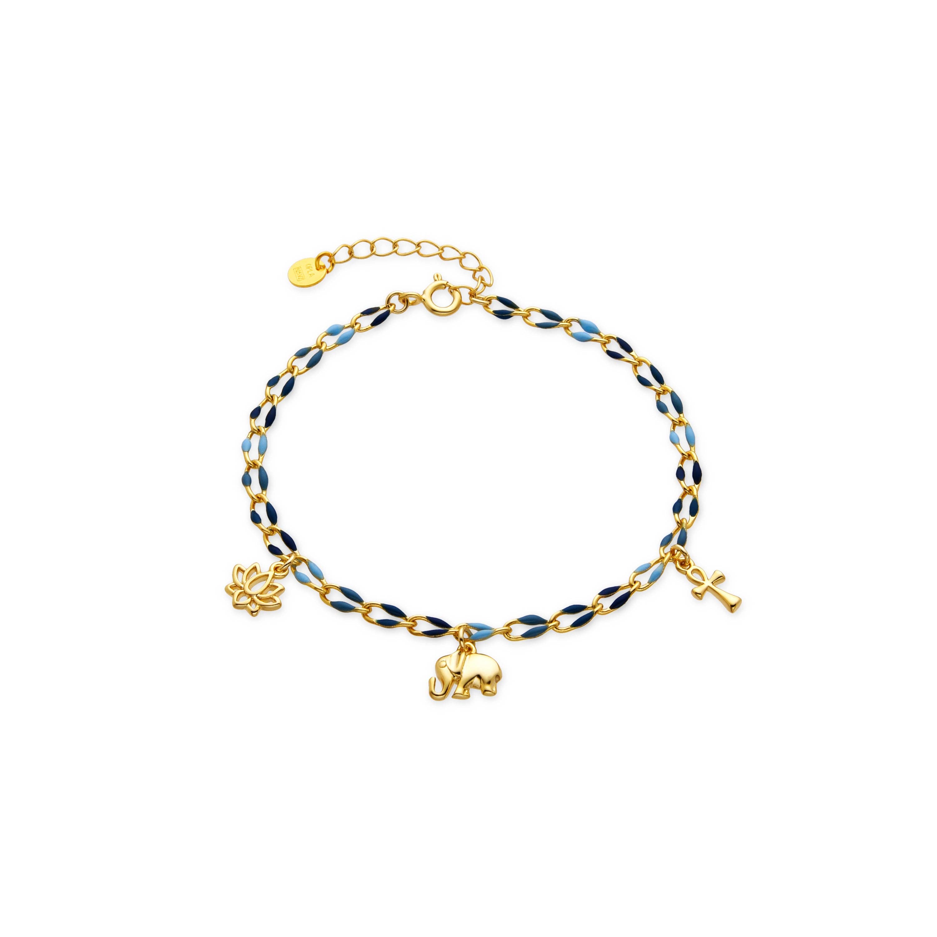 Luxenter - Venta al por mayor Pulseras de abalorios/colgantes - Pulsera de Plata de Ley 925 y Lacado Azul acabado oro de 18 quilates - Shione0