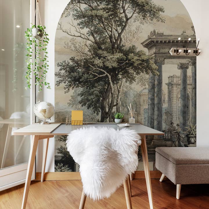 Adesivo da Parete Vintage Palace, Arco Scenico, Murale Foresta Naturale per la vendita all'ingrosso da parte di SimurgWallArts