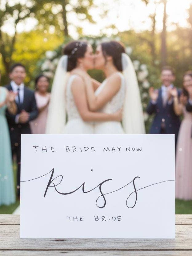 Carte de mariage pour couple queer peinte à la main Deux mariées pour la vente par Modern Affection Prints