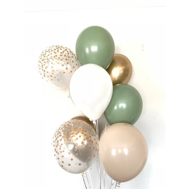 Hullaballoons - Wholesale Balloon - Green and White Balloons | Light Green Wedding Decor | Green and Gold Balloons | Eucalyptus Balloons | Dark Sage Green Bridal Shower Decor1