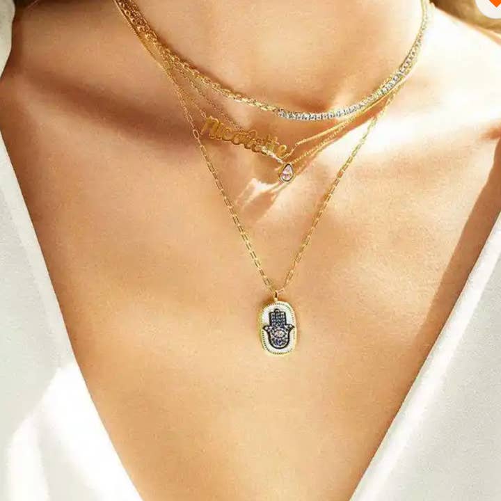 HoopLa – Engroshandel Halskæde med vedhæng – Hamsa halskæde med emalje og krystal, tofældet amulet1