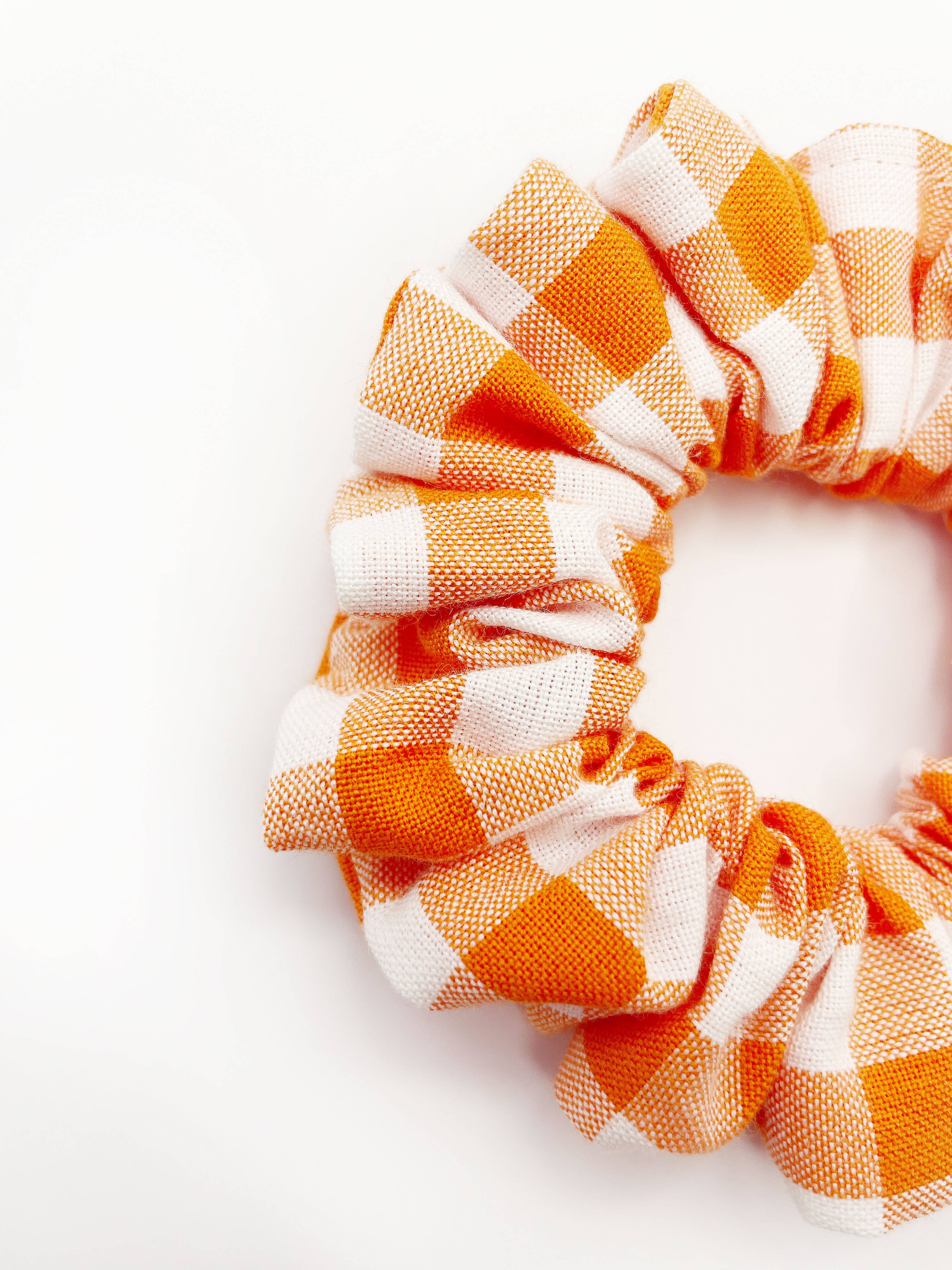 ELSE - Wholesale Scrunchie - Women's - Orange Gingham Plaid Scrunchies, Womens Scrunchies Hair Ties1