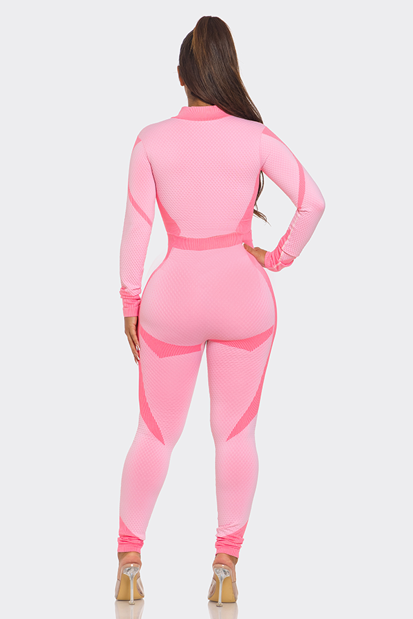 Lime All the Time - Wholesale Jumpsuit - Women's - Waffle Half Zip 2 Tone Bodycon Jumpsuit9