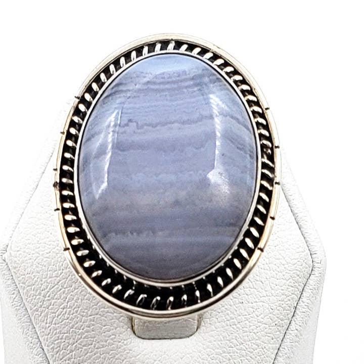 Bague en argent sterling 925 avec dentelle bleue et agate pour la vente par GTG Gems Corp
