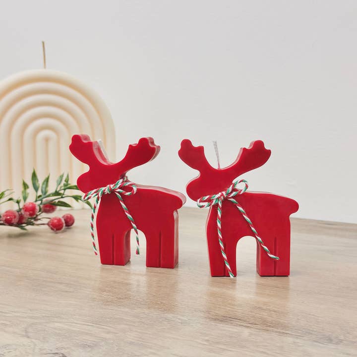 Eli and Things - Wholesale Pillar Candle - Red Reindeer Candle - Rudolph Reindeer Christmas Candle