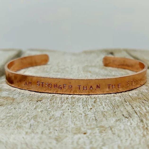 I Am Stronger Than the Storm Rose Gold Cuff for wholesale by benny and the moo