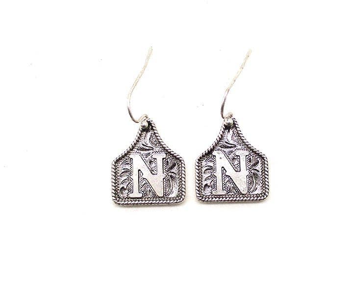 Snowing West - Wholesale Dangle Earrings - WESTERN ETCHED CATTLE TAG INITIAL EARRINGS10